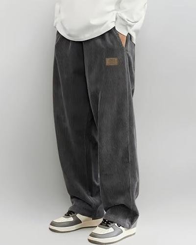Samfor Men's Comfortable Baggy Corduroy Pants | Relaxed Fit Stretch Waist Trousers for Everyday Wear | Casual Trouser for Man