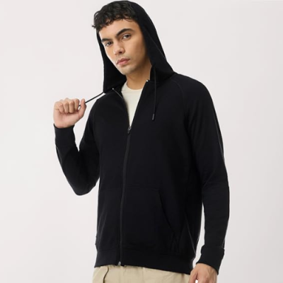 Boldfit Sweatshirt for Man Zipper Hoodies Jackets for Men Stylish Latest Hoodies Man Winter Wear Pullover Casual Sweat Shirt Travel Office Outdoor Cotton Blend with Pockets Full Zipper - Black