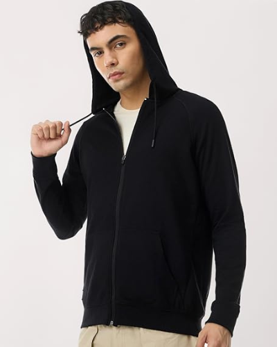 Boldfit Sweatshirt for Man Zipper Hoodies Jackets for Men Stylish Latest Hoodies Man Winter Wear Pullover Casual Sweat Shirt Travel Office Outdoor Cotton Blend with Pockets Full Zipper - Black